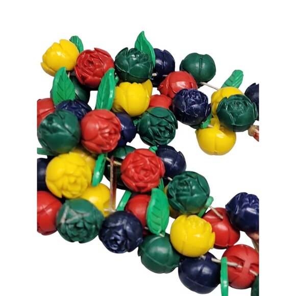 Carved Celluloid Flowers Bracelet Multistrand Colorful Bouquet Rope Bottom 8.5" - Picture 11 of 13